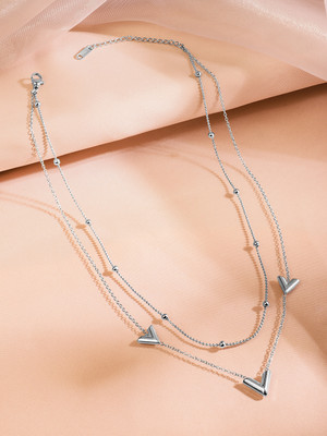 RUBANS Rhodium-Plated SS Tarnish-Free Waterproof Double-Layer Charm Necklace Rhodium Plated Stainless Steel Necklace