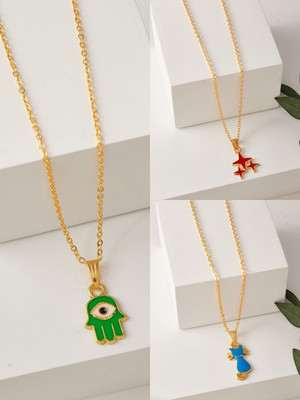 BRANDSOON Korean jewellery Gold Plated Pendant & chain for Girls/Women(3 Combo) Gold-plated Plated Brass Chain