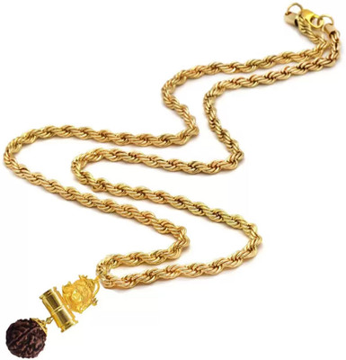 Shiv Jagdamba Religious Jewelry Loard Shiv Shankar Mahadev Locket With Rope Gold-plated Plated Brass, Wood Chain
