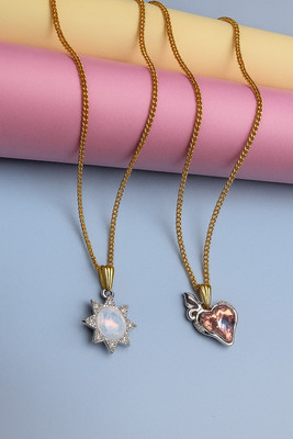 Sividya Combo(2)-NPen-346-Premium Pendant(PP5.Sky blue and PP1.Pink) Gold-plated Alloy Pendant Set