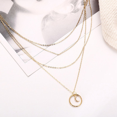 Vembley Stylish Four Layered Moon In Circle Necklace For Ladies Gold-plated Plated Alloy Necklace