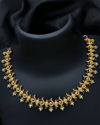 Influtive Traditional Wedding Wear Necklace/Jewellery Set For Women and Girls Cubic Zirconia Gold-plated Plated Brass Necklace Set