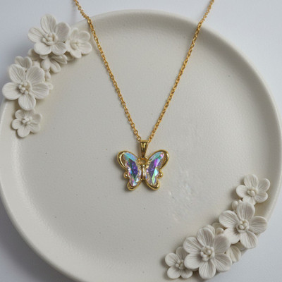 VR Divine Adorn Golden Butterfly Chain with Sparkling Multicolor Crystal Wings | Gift Idea Gold-plated Plated Stainless Steel Chain Set