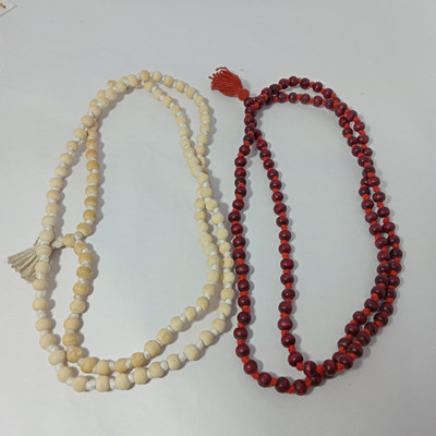 TULSI MALA Original 108 White and Red Beads Tulsi Jaap Mala For Mantra Japa set of 2 Beads Wood Chain