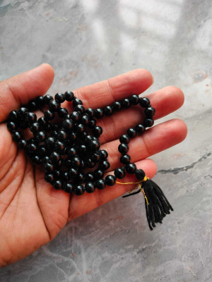 Vanishree World Black Agate Stone Kali Hakik Mala Beads Size 6mm Agate Stone Chain