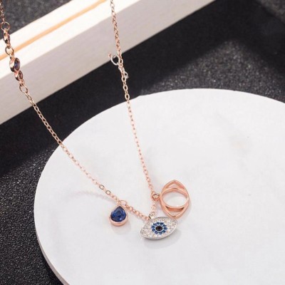 Happy Jewellery ROSE Gold Plating Evil Eyes Pendant Necklace Stainless Steel Full Diamond Cubic Zirconia Gold-plated Plated Crystal, Alloy, Stainless Steel Necklace