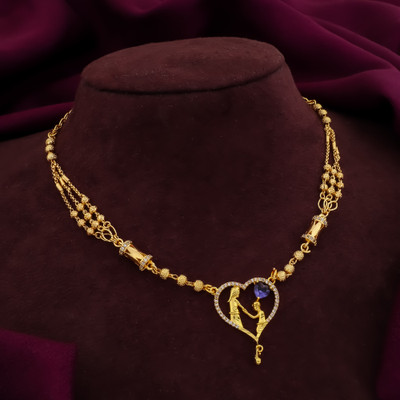 VRAJ JEWELLRY 1 GRAM GOLD PLATED 24-INCH LONG CHAIN DOUBLE MOPU CHAIN PENDANT FOR WOMEN/GIRLS. Cubic Zirconia Gold-plated Plated Brass Necklace Set