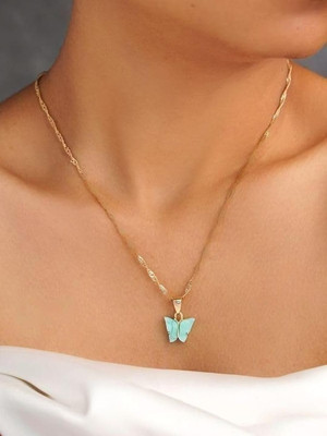 Dressberry Gold Plated Blue Butterfly Pendant Gold-plated Plated Alloy Necklace