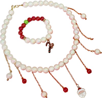 kamule Christmas Theme Detailed Santa Charm Layered Necklace with Bracelet Pack of 2 Plastic Necklace