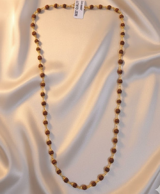 Ceylonmine01 5mm 54 Beads Rudraksha Mala with Golden Caps Spiritual Japa Rosary Beads Gold-plated Plated Rudraksha Chain