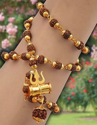 Vivity Rudraksha Mala Original Himalaya 5Mukhi Mahakal Shivji Kavach Trishul Damaru Gold-plated Plated Rudraksha Chain