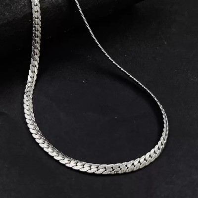 VAMA Classic Stainless Steel Cuban Link Above Chest Chain Neck Necklace Chains (5mm) Sterling Silver Plated Stainless Steel Chain