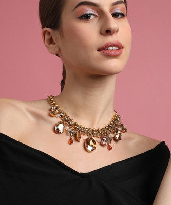 Dressberry Gold Plated Party Designer Stone Statement Necklace For Women Gold-plated Plated Alloy Necklace