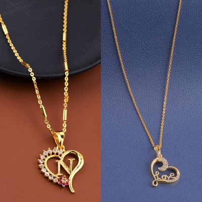 BOGHRA SALES New Stylish Exclusive Heart Shape N Letter Pendant With Necklace Chain Combo Diamond Gold-plated Plated Brass, Alloy Chain Set