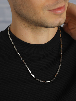 Bold by Priyaasi Twisted Cuboids Silver-Plated Link Chain for Men Silver Plated Metal Chain