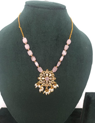 Veerabhadra Light pink beads chain locket Gold-plated Plated Brass Chain