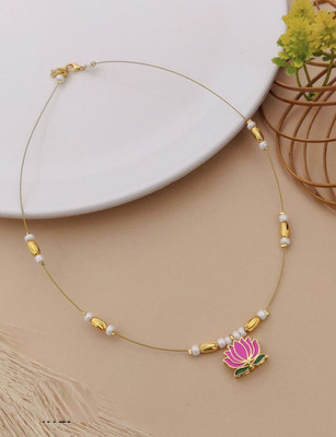 Pramukh Enterprise Lotus pendent invisible neckset-KJ-71 Cubic Zirconia Gold-plated Plated Alloy Necklace