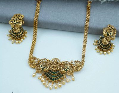 ROFARWORD Traditional Wedding Wear Choker Necklace/Jewellery Set For Women and Girls Zircon Gold-plated Plated Alloy Necklace Set