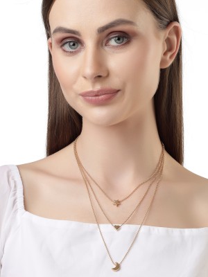 Scintillare by Sukkhi Smart Casual Strar Heart & Moon Shaped Gold Plated 3 Layered Pendant Necklace Gold-plated Plated Alloy Layered