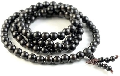 Mamta Handcrafts Original Handmade Ebony Wood Mala 10MM 108 Beads Religious Mala Wood, Alloy Chain