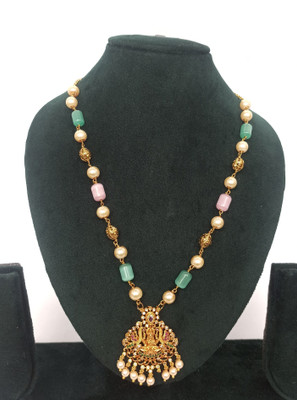 Veerabhadra necklace chain Beads, Pearl, Cubic Zirconia Gold-plated Plated Brass, Glass Chain