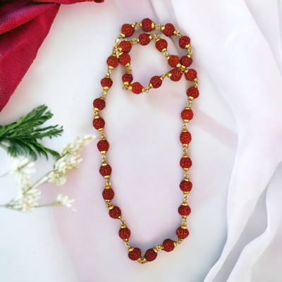 BRAJSTORE Rudraksha Mala with Golden Cap (8mm 36 Beads) Rare Collection for Unisex Wood Chain