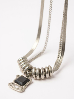 RAPPERSSHOP Designer Silver Charm Pendant With Black Stone – Trendy Snake Chain Necklace Sterling Silver Plated Stone, Stainless Steel Necklace Set