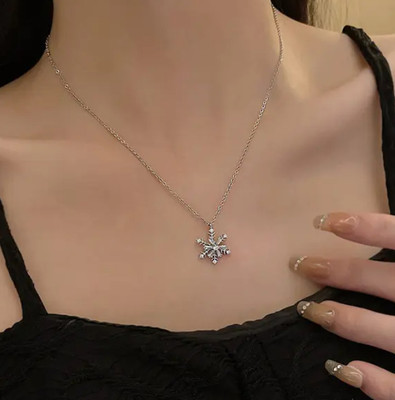 AKISON JEWELS Snowflake Rotating Spinning Pendant Chain For Women Girls Locket Necklace Cubic Zirconia, Diamond, Crystal Silver Plated Alloy Chain
