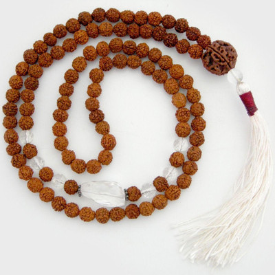 Rudraksham Rudraksha Beads and Sphatik Crystal ( Quartz ) Diamond Cut Gemstone Beads Mala Crystal, Rudraksha Chain