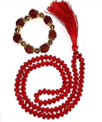 SHREENATHJI Red Crystal Jap Mala 108+1 Beads With Rudraksh Brecelet Crystal Crystal Necklace