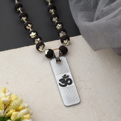 MK Gallery OM Karungali Mala Silver Plated Brass Chain Set