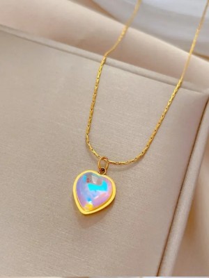 V FASHION JEWELLERY CZ Love Necklace Pendant Chain For women and girls Gold-plated Plated Stainless Steel Chain Set