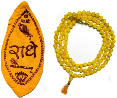 Tanishka Yellow Agate/ Yellow Haqiq Mala 8.mm 108 Beads. Jaap and Wearing. With Gomukhi Agate Stone Chain