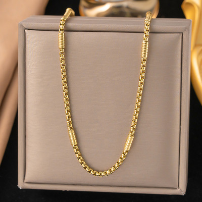 MYKI Textured Gold-Plated Box Chain Necklace Gold-plated Plated Stainless Steel Necklace