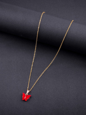 BRANDSOON Express Your Feelings Collection Gold Plated Red Butterfly Pendant Gold-plated Plated Brass Chain
