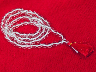 RJ BHASKAR Round Shape Natural Sphatik Jaap Mala for Pooja Clear Quartz 108+1 Crystal Crystal Chain
