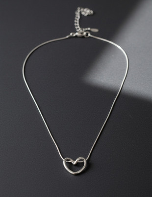 aarasta Silver Heart Necklace Metal Chain Set