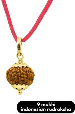 Kuttumb Gems & Jewels 9 Mukhi/Faced Rudraksha Pendant indonesian Originated Rudraksh For Unisex Gold-plated Brass Locket Set