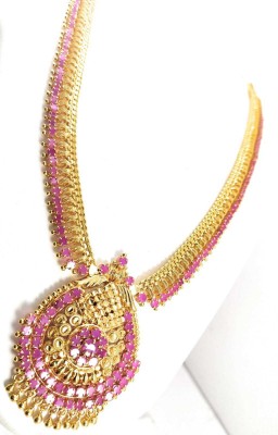 AFJ GOLD One Gram Micro Gold Plated Traditional Trendy Designer Stylish Stone Long Haram Necklace Ruby Gold-plated Plated Copper Necklace