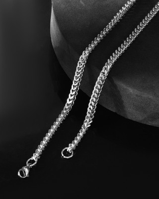 PYR Fashion Sterling Silver Franco Chain Necklace, 4mm Width, Lobster Clasp Silver Plated Alloy Chain