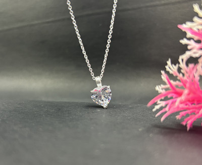 arts on way White Heart Shape American Diamond Pendant with Silver Chain for Women/Girls Cubic Zirconia Silver Plated Brass Chain