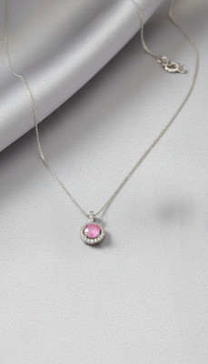 Krimansha Silver Plated American Diamond Pendant Chain for Women and Girls Cubic Zirconia, Diamond Silver Plated Stone, Alloy Chain Set