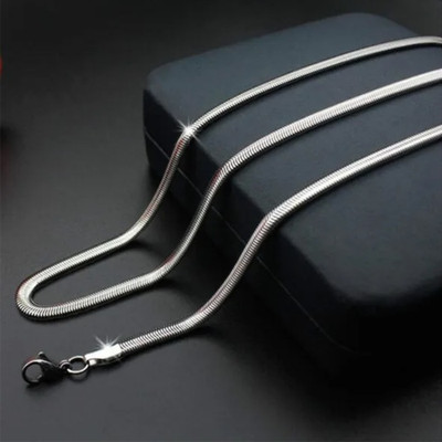 ADF Stainless Steel Fancy 5mm silver snack long Chain for men and women. Silver Plated Stainless Steel Chain