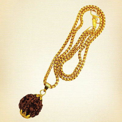 Madhavi Jewellery 5 Mukhi Rudraksha Five face Panchmukhi Rudraksha Nepali with Lab Certificate Beads Gold-plated Plated Brass, Wood Chain