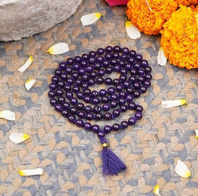 Devlink Authentic Purple Hakik Mala | 108+1 Purple Agate Beads for Meditation - 6MM Beads Stone Chain