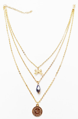 KraftNKindM 3 layerd single coin pendant necklace Gold-plated Plated Stainless Steel Necklace