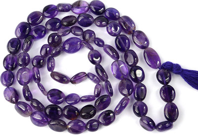 CRYSTU Natural Amethyst Oval Beads Jaap Mala Necklace 66 cm for Unisex Amethyst Stone Chain