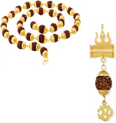 IGA COLLECTION Combo Rudraksha OM RTD & 45 Beads Pendant Mala Gold-plated Plated Stainless Steel Chain Set