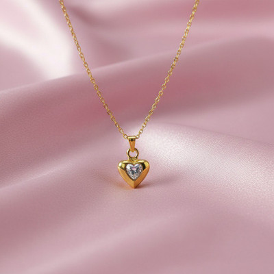 VR Divine Adorn Gorgeous Gold Plated Necklace with White Gemstone Heart Pendant for Women Diamond Gold-plated Plated Stainless Steel Necklace