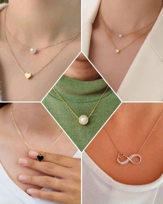 Vriva Jewels Shimmering Beautiful Pack of 5 Necklace Combo for Women and Girls Gold-plated Plated Alloy Necklace